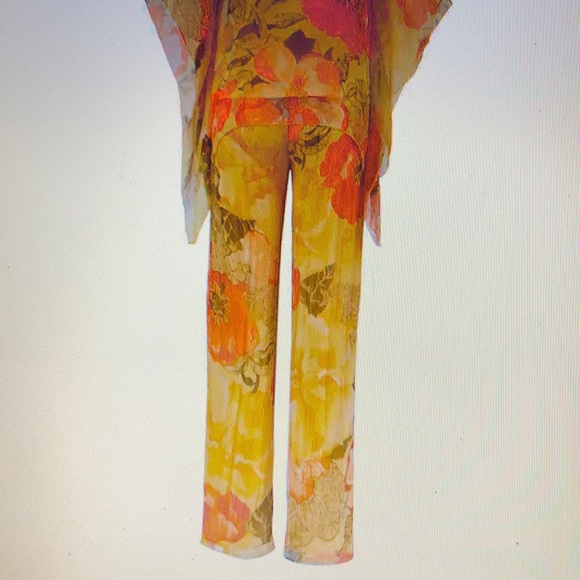 Chic & Classy Sheer Pant Suit. Yellow multicolor. - Picture 4 of 4
